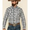 Men * | Hot Sell Wrangler Men'S Fashion Snap Med Grey Plaid Long Sleeve Western Shirt