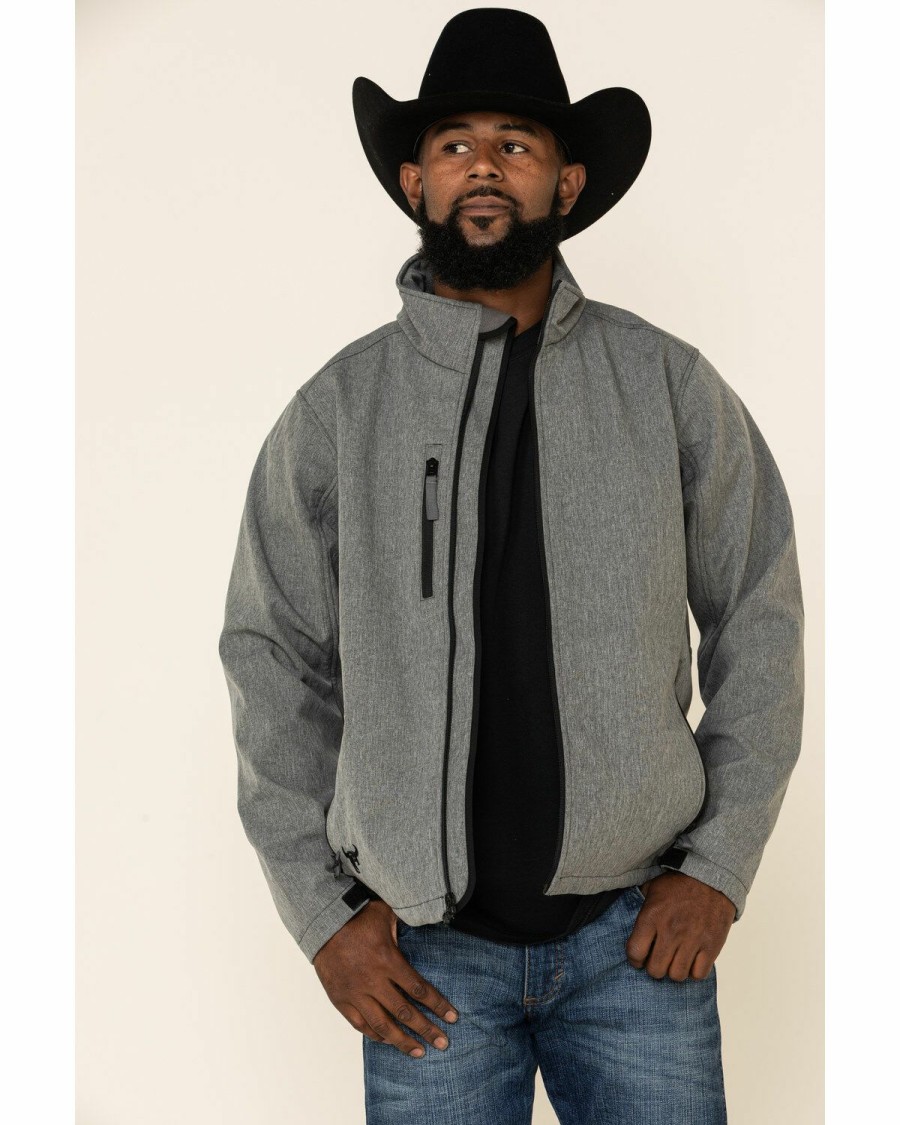 Men * | Latest Cowboy Hardware Men'S Grey Logo Poly Shell Jacket