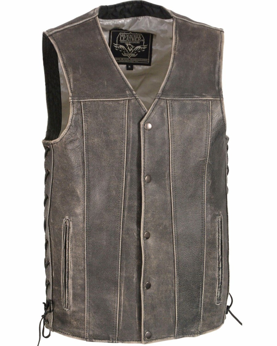 Men * | Cut Price Milwaukee Leather Men'S Grey Side Lace Vest Big 3X