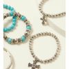 Gifts * | New Threads Shyanne Women'S Turquoise Cross Stretch Beaded Bracelet Set