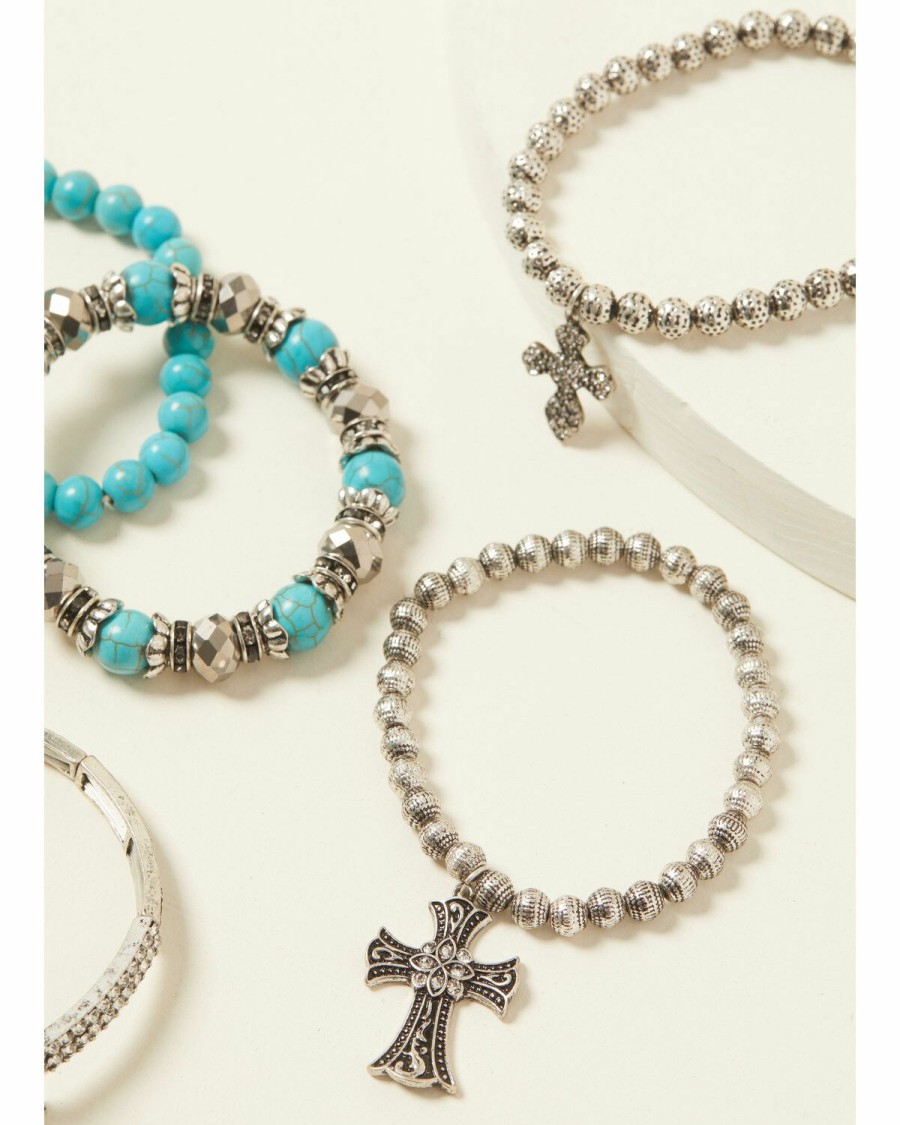 Gifts * | New Threads Shyanne Women'S Turquoise Cross Stretch Beaded Bracelet Set