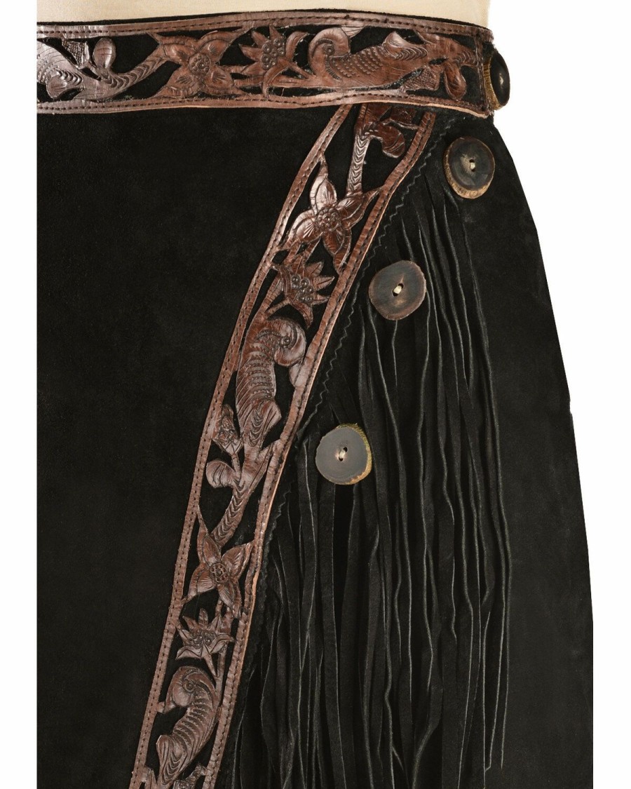 Women * | Sale Online Kobler Leather Women'S Tooled Leather & Fringe Sedona Suede Skirt